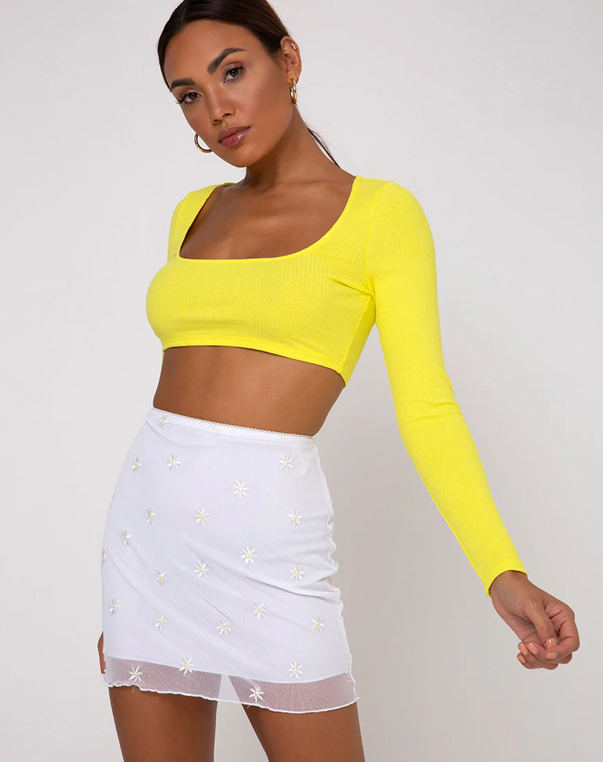 Drea Crop Top in Rib Sunny Yellow - Image 5