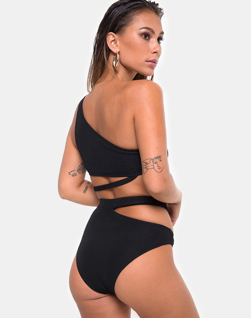 Dreama Bikini Bottom in Textured Black - Image 4