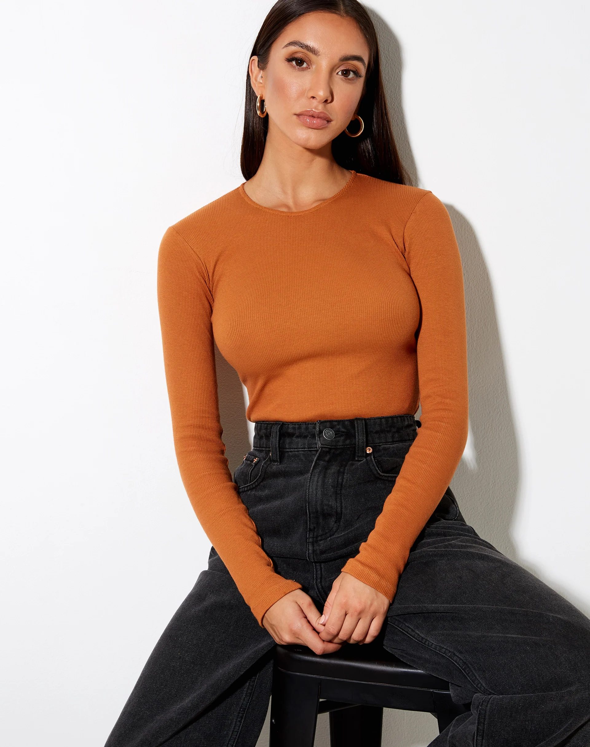 Dreita Long Sleeve Bodice in Rib Salt Caramel - Image 3