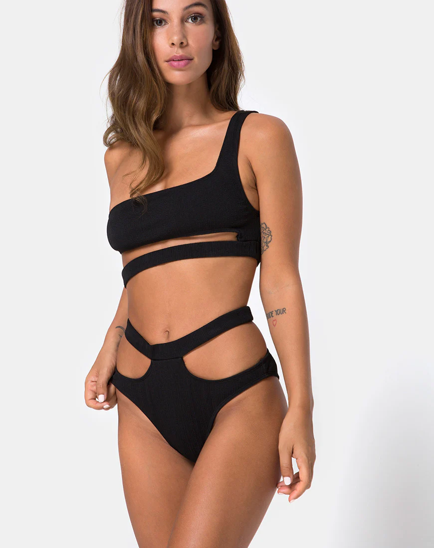 Drelins Bikini Bottoms in Black Rib - Image 3