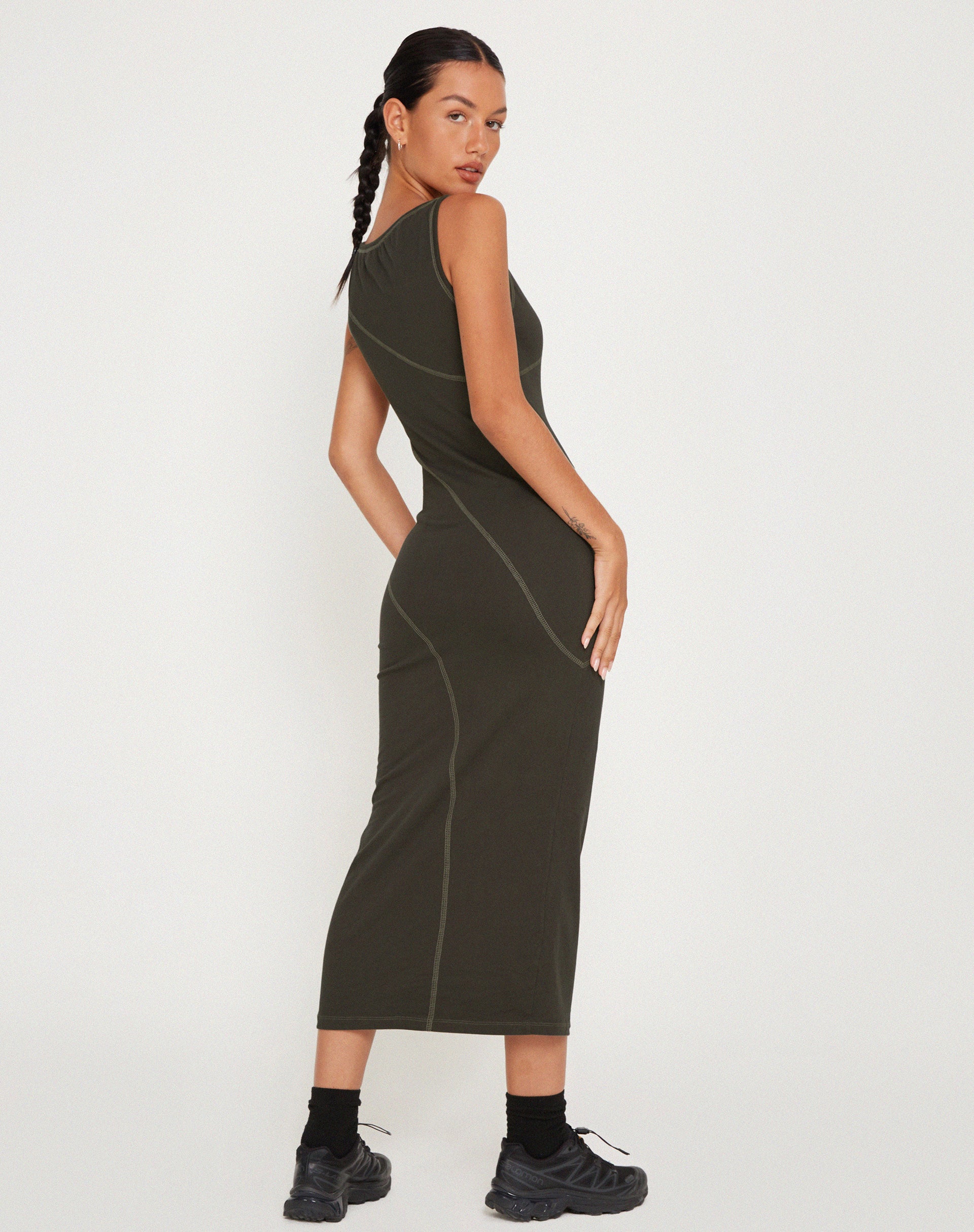 Driki Midi Dress in Gunmetal with Grey Top Stitch - Image 3