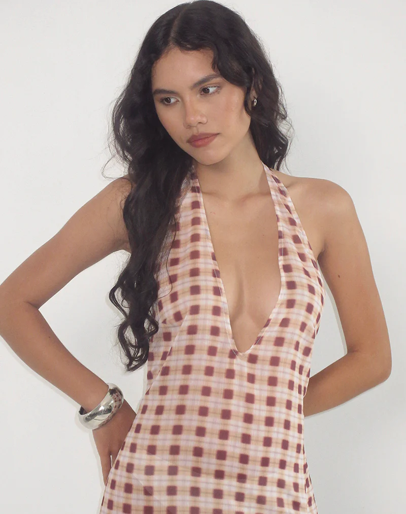 Driti Maxi Dress in Chiffon Blurred Check Peach - Image 2
