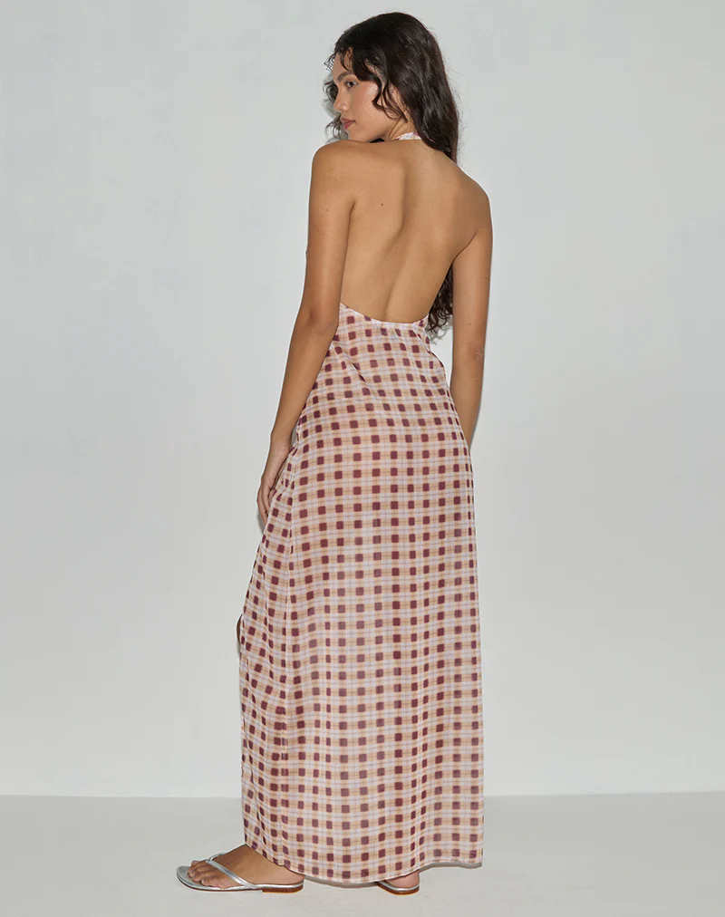 Driti Maxi Dress in Chiffon Blurred Check Peach - Image 5