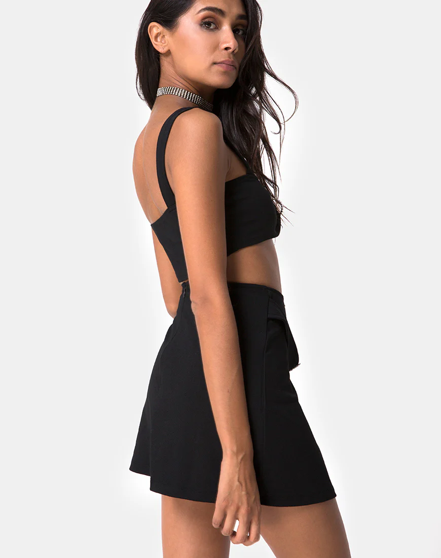 Drue Crop Top in Black with Diamante Ring - Image 2