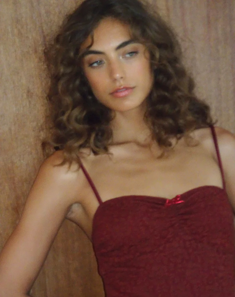 Drusilla Midi Dress in Rose Lace Burgundy - Image 2