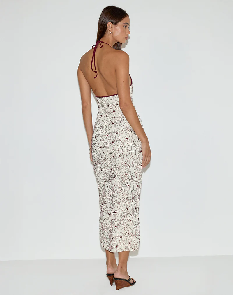Druvish Midi Dress in Line Flower Cream - Image 2