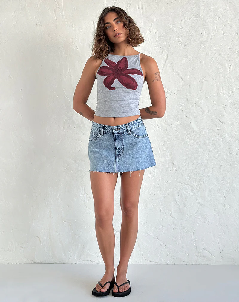 Dudley Vest Top in Grey Marl Painted Flower - Image 4