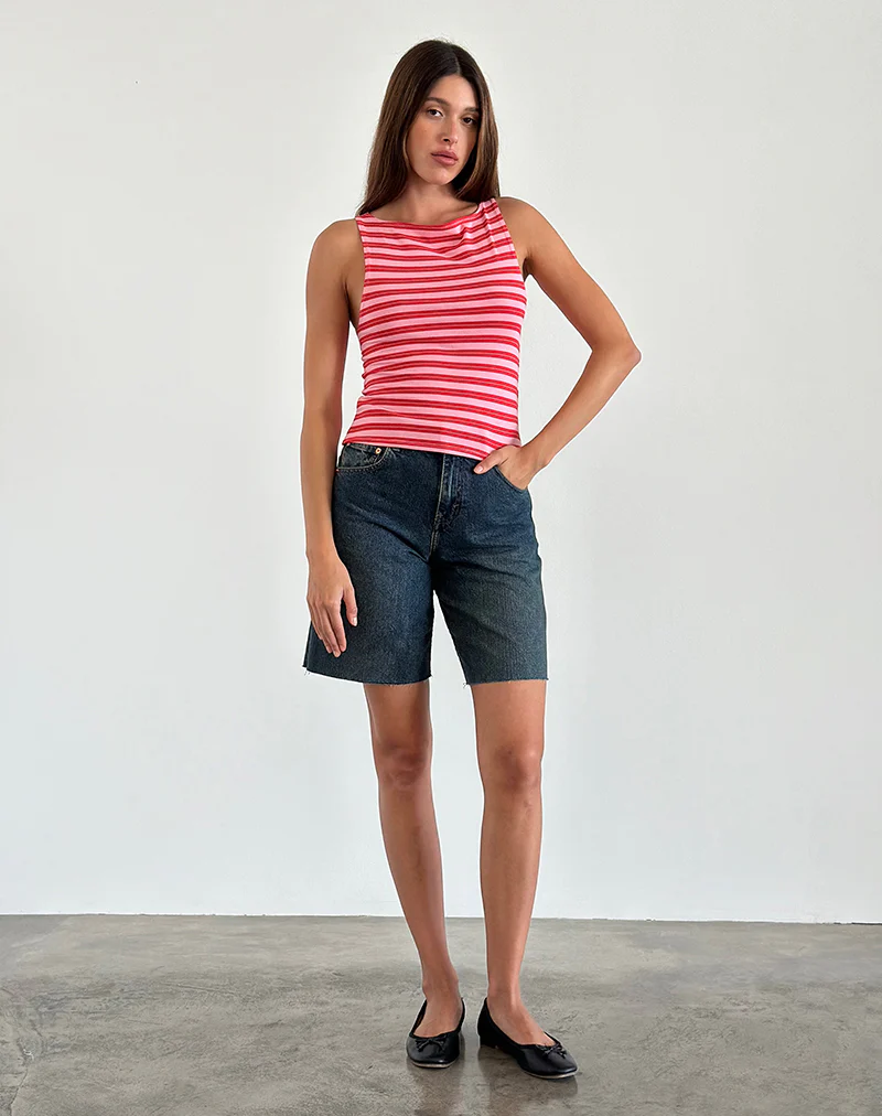 Dudley Vest Top in Pink and Red Stripe - Image 2