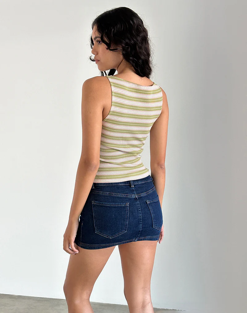 Dudley Vest Top in Green, Pink and White Stripe - Image 4