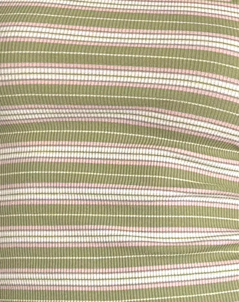 Dudley Vest Top in Green, Pink and White Stripe - Image 5