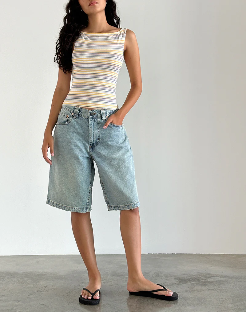 Dudley Vest Top in Blue, White and Yellow Stripe - Image 3