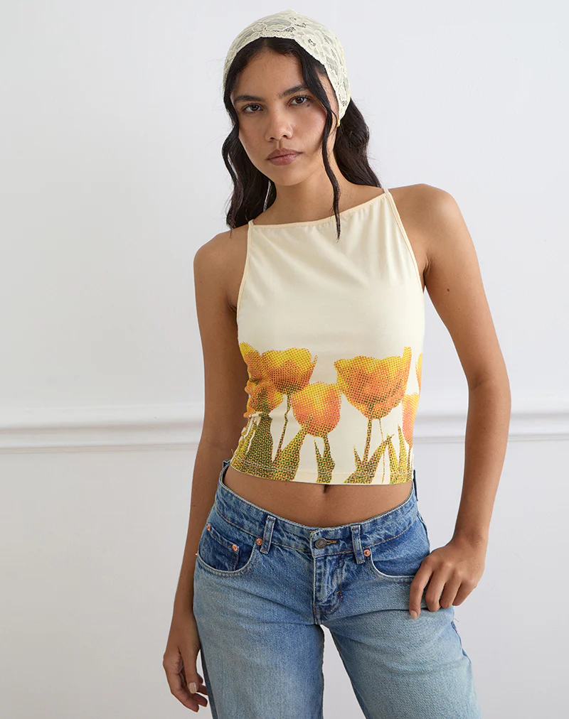 Dudley Vest Top in Buttermilk Blurry Tulip - Image 4