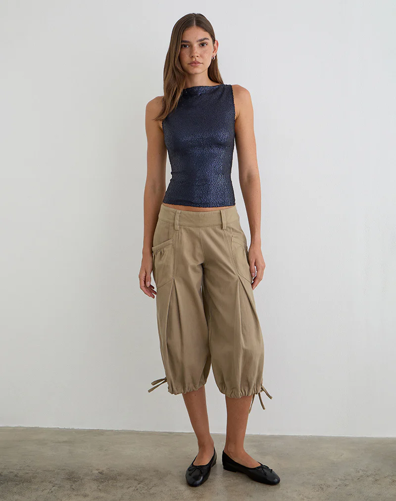 Dudley Vest Top in Drape Sequin Navy - Image 3