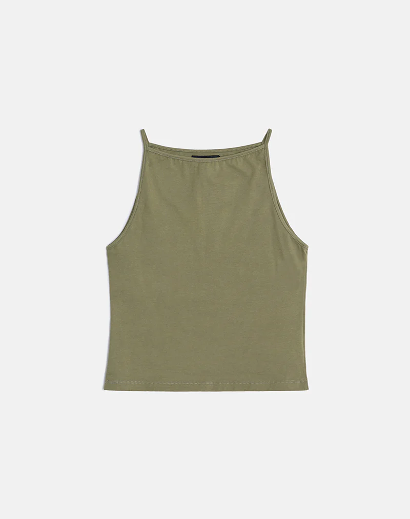 Dudley Vest Top in Jersey Khaki - Image 4