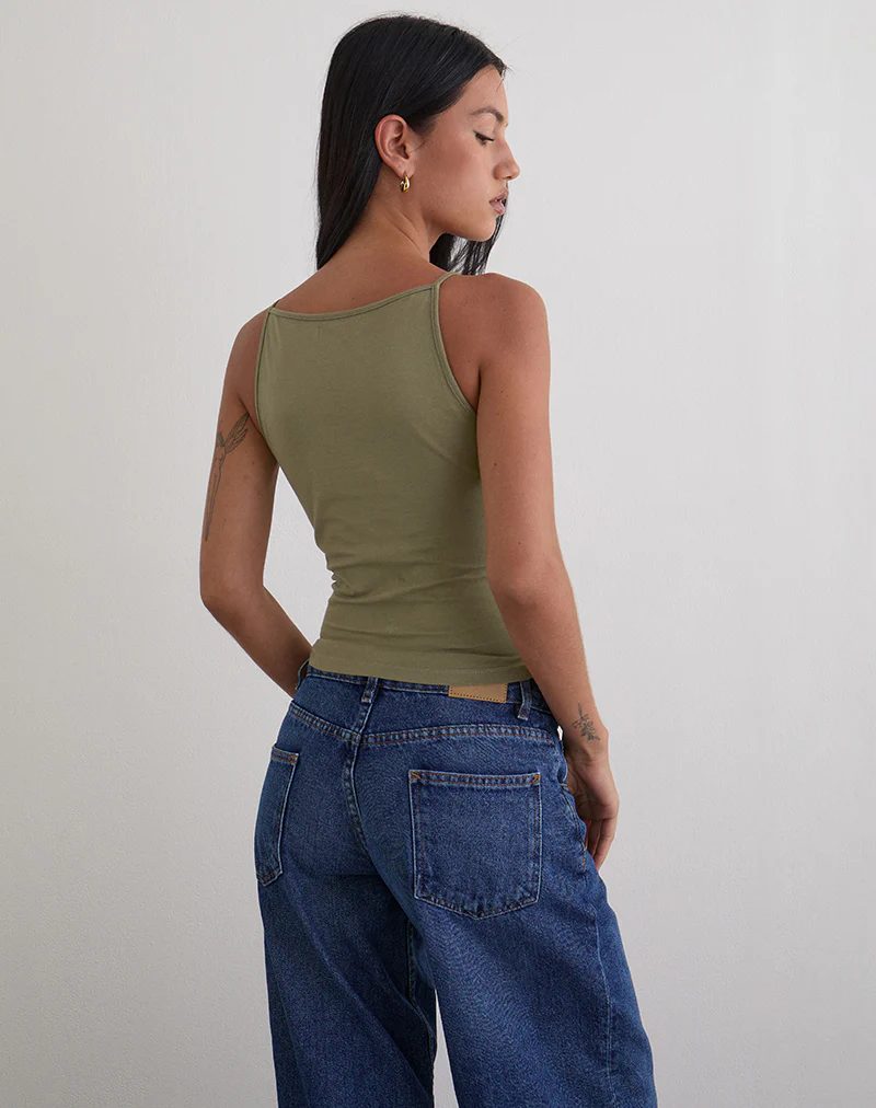 Dudley Vest Top in Jersey Khaki - Image 6