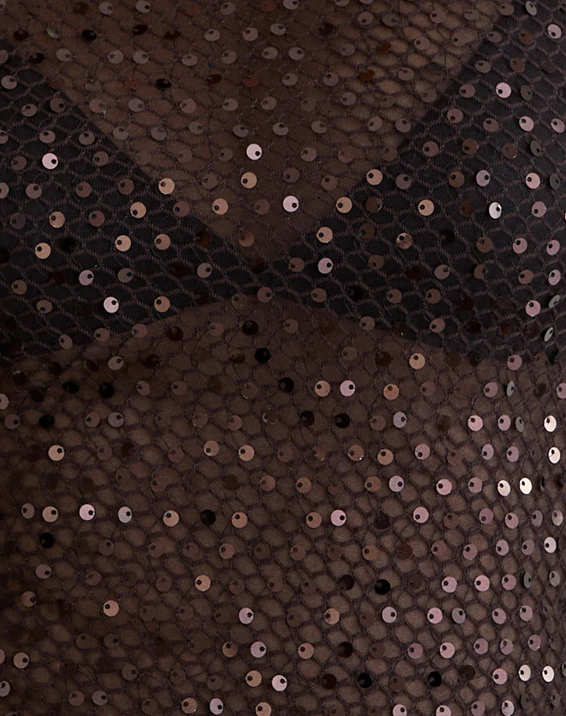 Dudley Vest Top in Sequin Knit Coffee - Image 6
