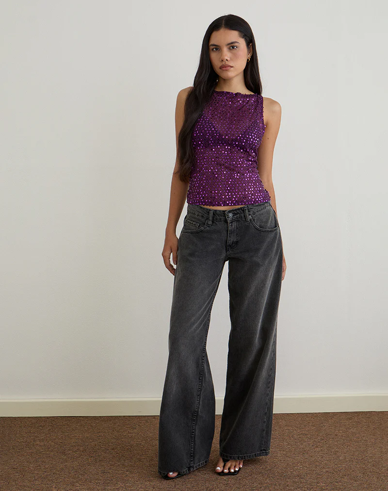 Dudley Vest Top in Sequin Knit Plum Wine - Image 3