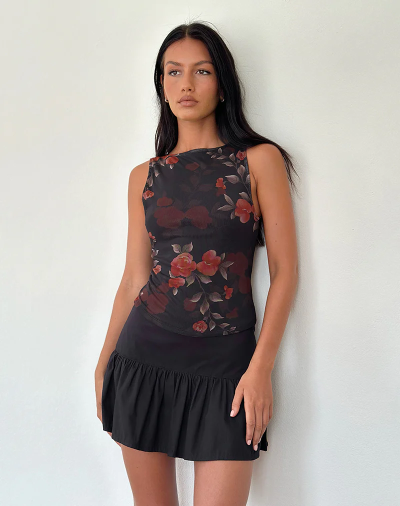 Dudley Vest Top in Watercolour Rose Black - Image 4
