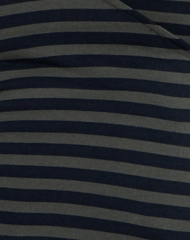 Dulcet Ribbed Plunge Top in Classic Striped Navy and Grey - Image 6