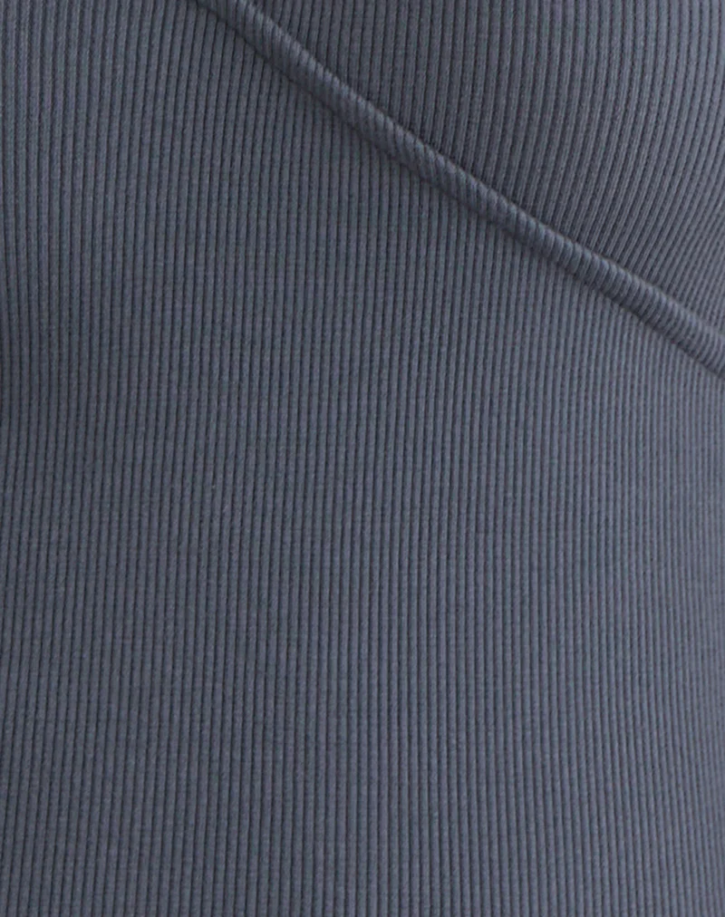 Dulcet Ribbed Plunge Long Sleeve Top in Blue Granite - Image 7