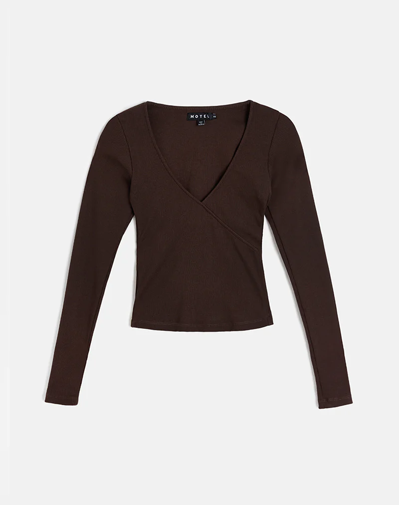 Dulcet Ribbed Plunge Top in Chocolate Brown - Image 5