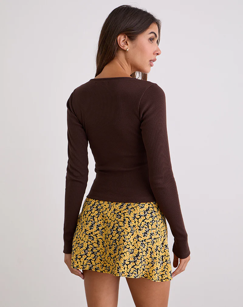 Dulcet Ribbed Plunge Top in Chocolate Brown - Image 6