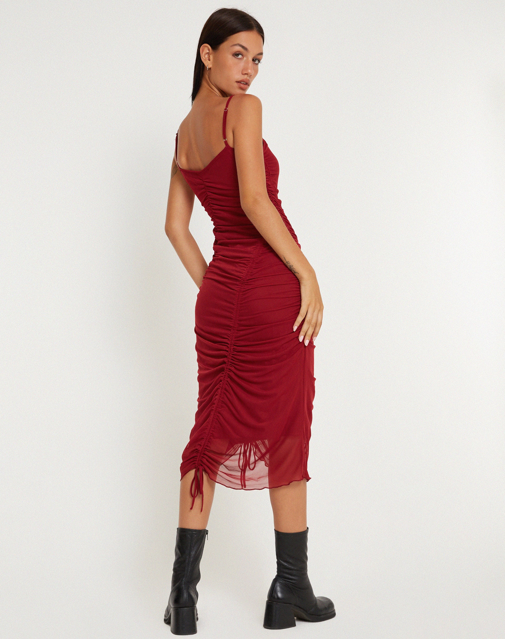 Dulcia Midi Dress in Burgundy - Image 4