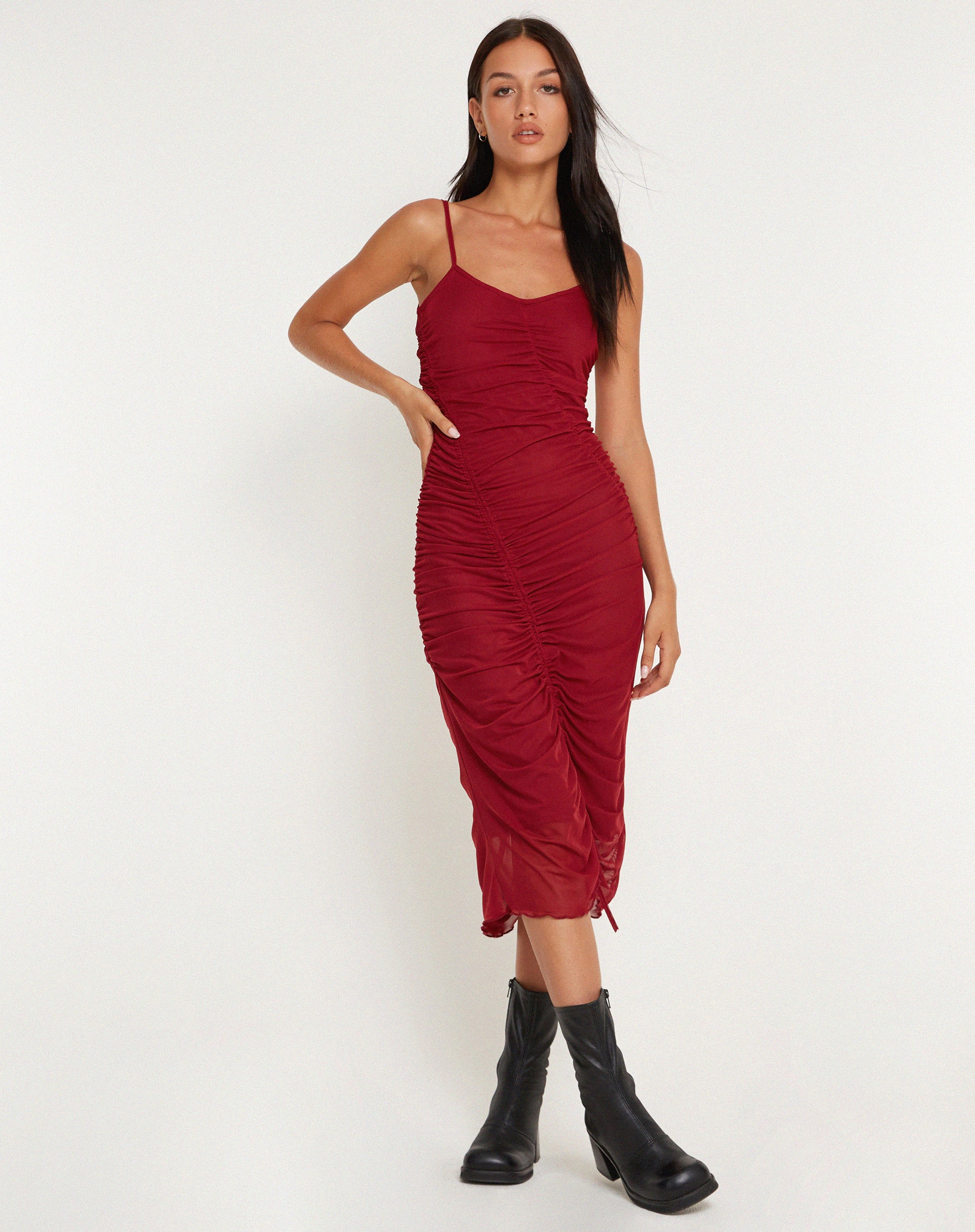 Dulcia Midi Dress in Burgundy - Image 5