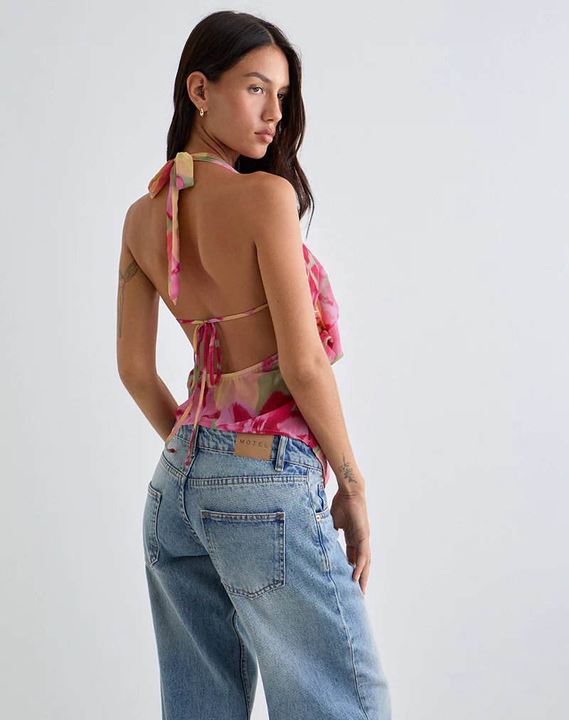 Duma Cowl Halter Top in Bold Multi Colour Floral - Image 5