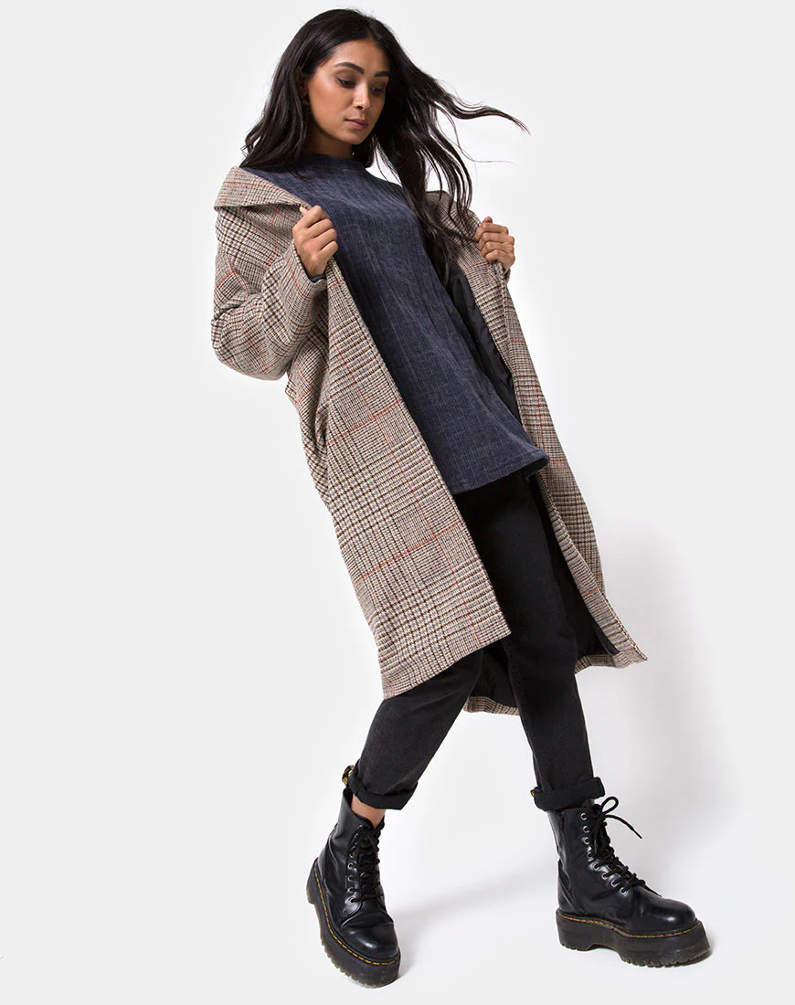 Duster Longline Coat in Glenn Check Natural - Image 3