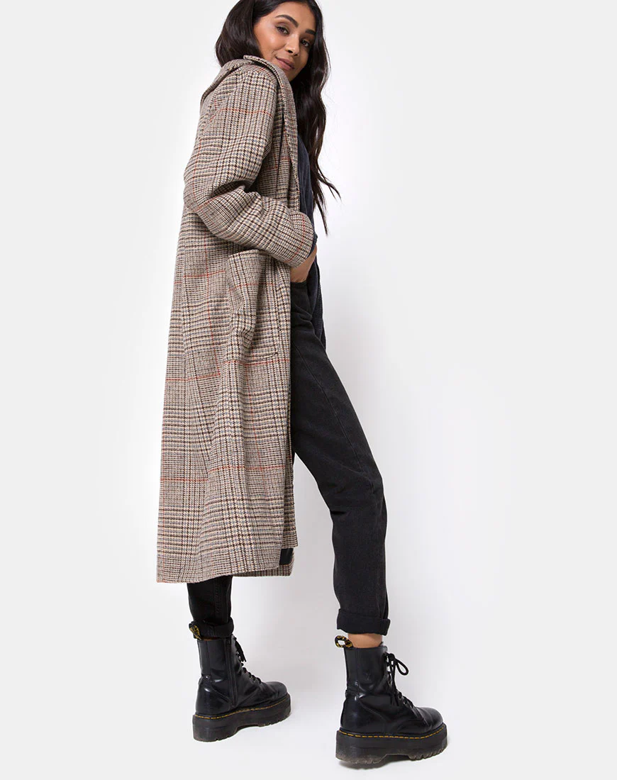 Duster Longline Coat in Glenn Check Natural - Image 4