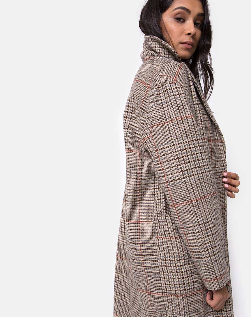 Duster Longline Coat in Glenn Check Natural - Image 6