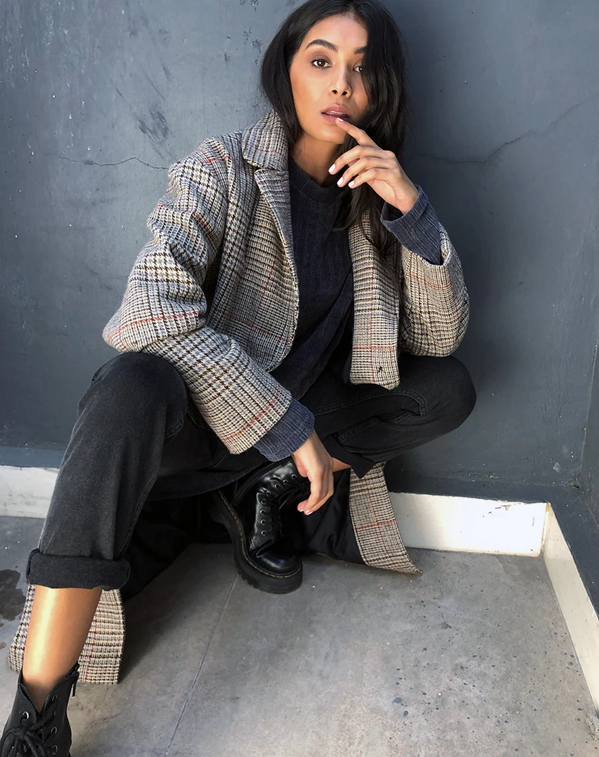 Duster Longline Coat in Glenn Check Natural - Image 9