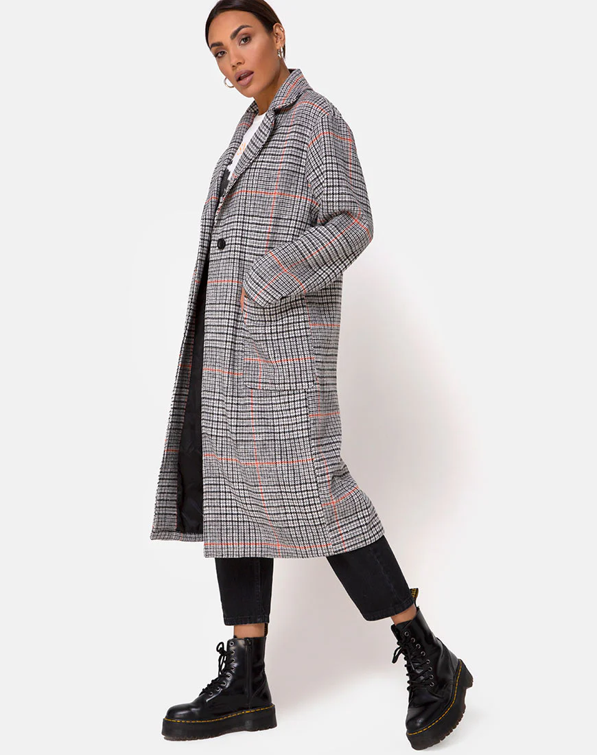 Glenn Duster Coat in Glenn Check Orange - Image 3