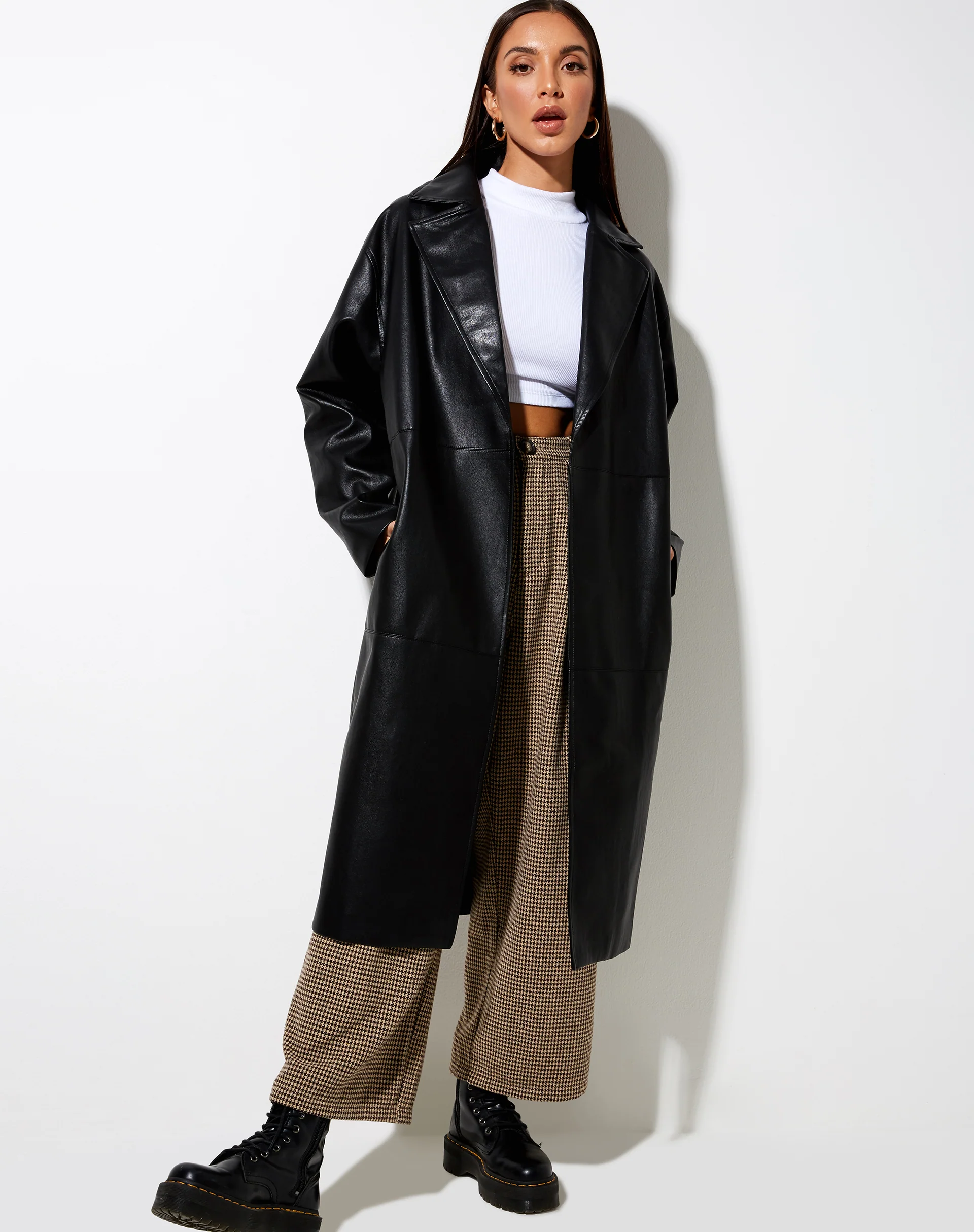 Duster Longline Coat in Pu Black - Image 4