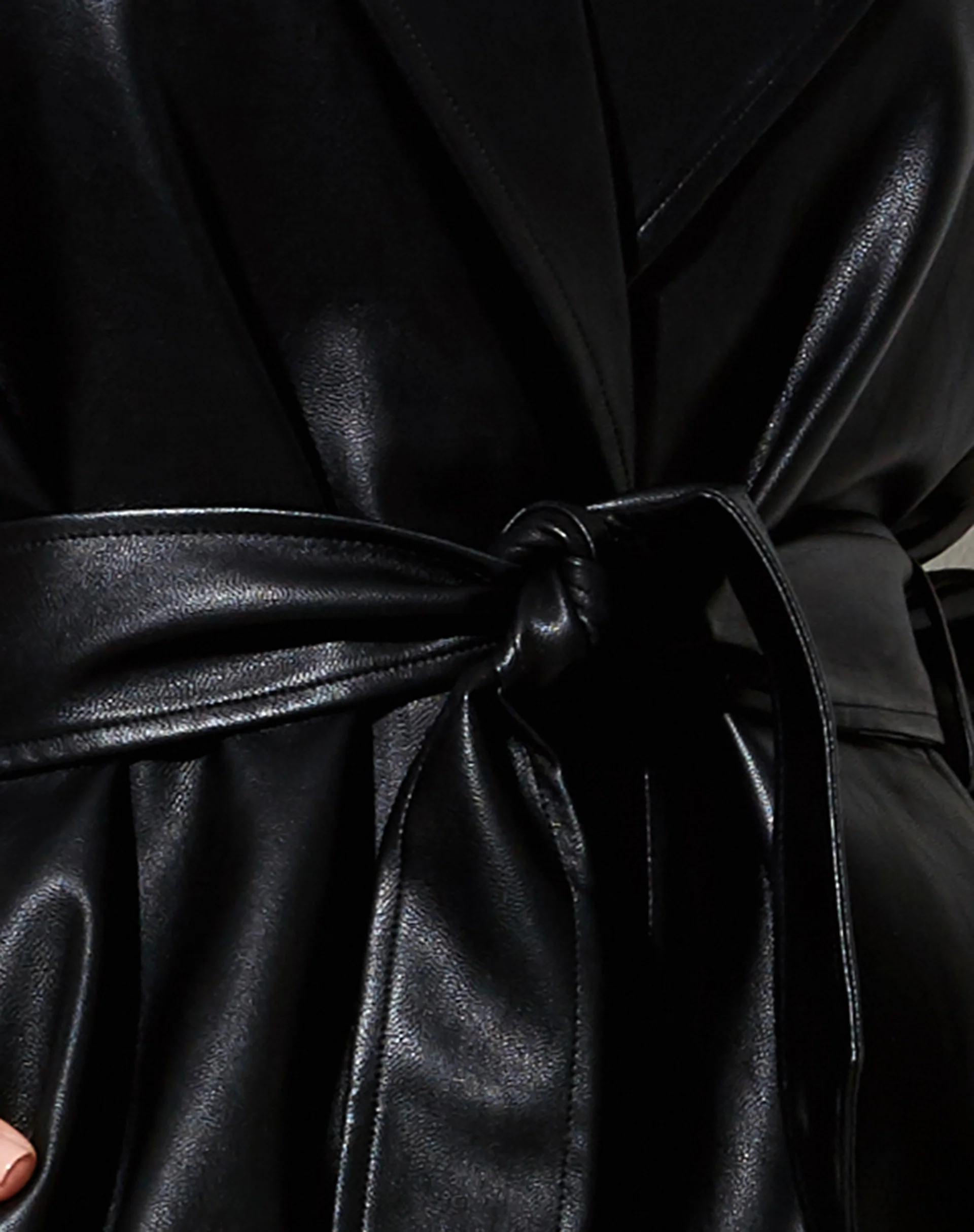Duster Longline Coat in Pu Black - Image 5