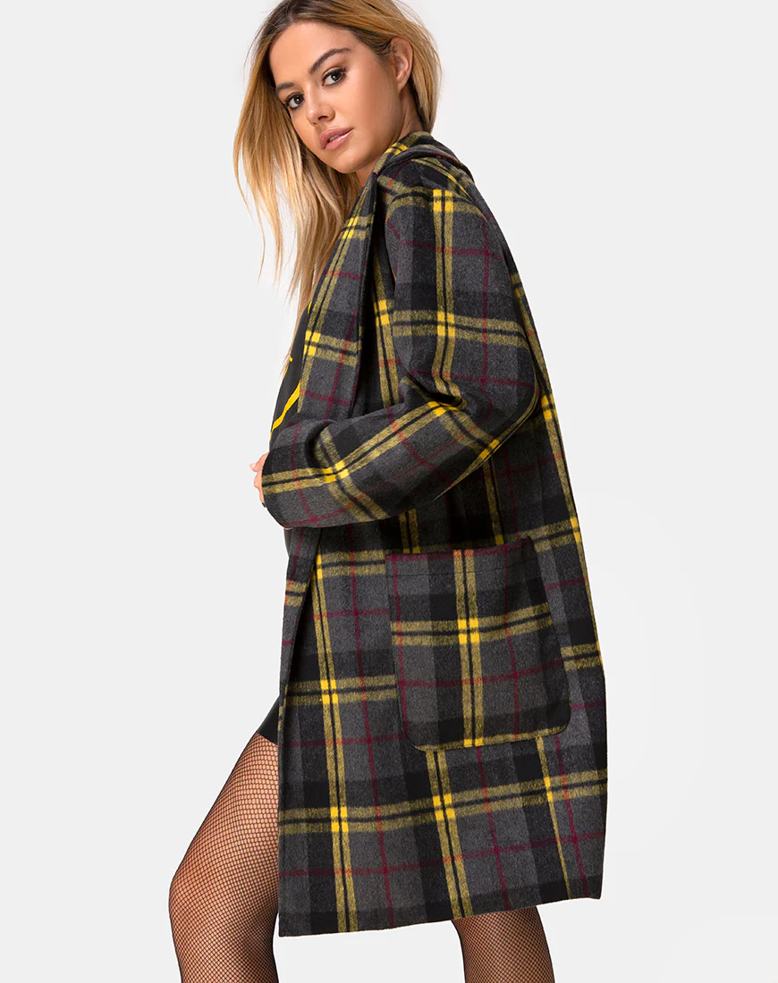 Dusty Coat in Check Yellow Brown - Image 2