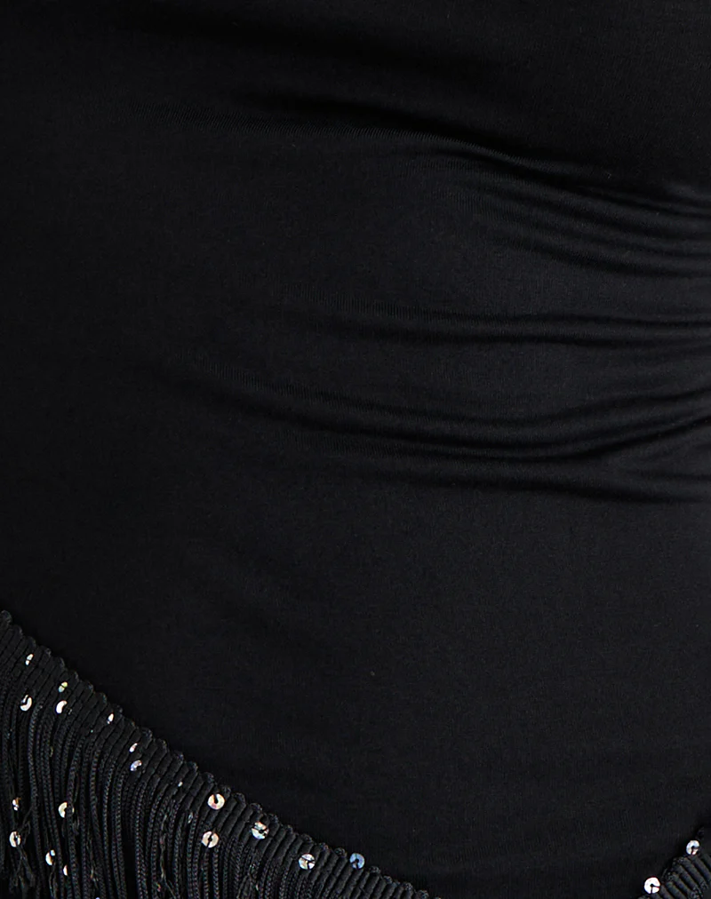Dusya Fringe Trim Top in Cupro Black - Image 6