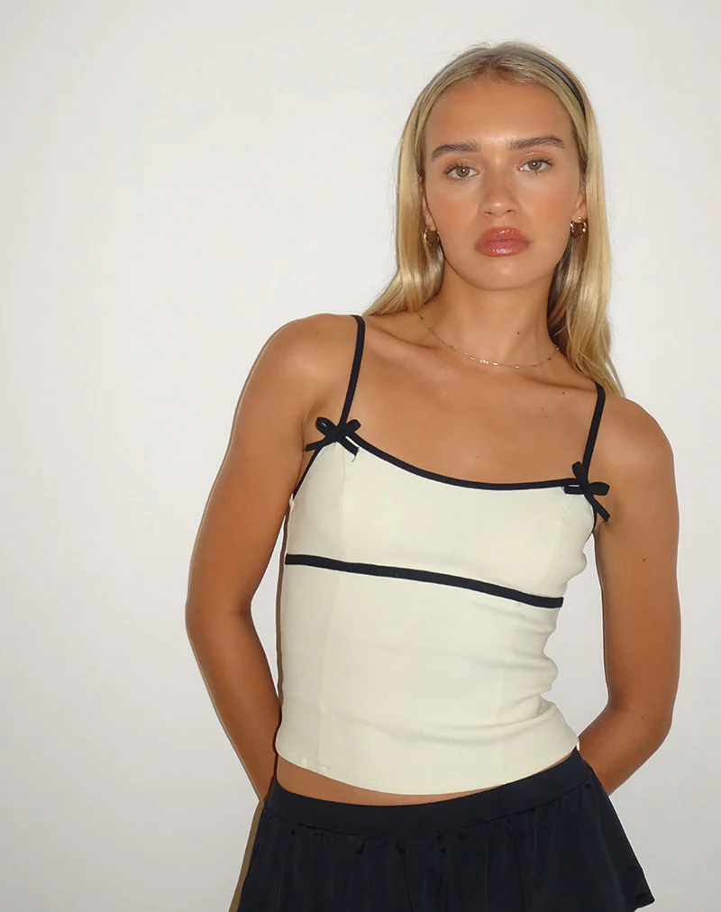 Duta Cami Top in Cream with Black Bows - Image 4