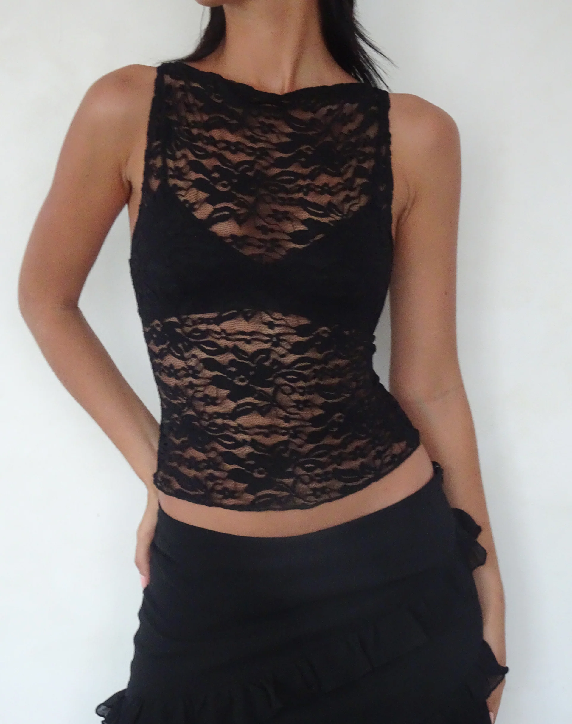 Dwira Lace Vest Top in Black - Image 2