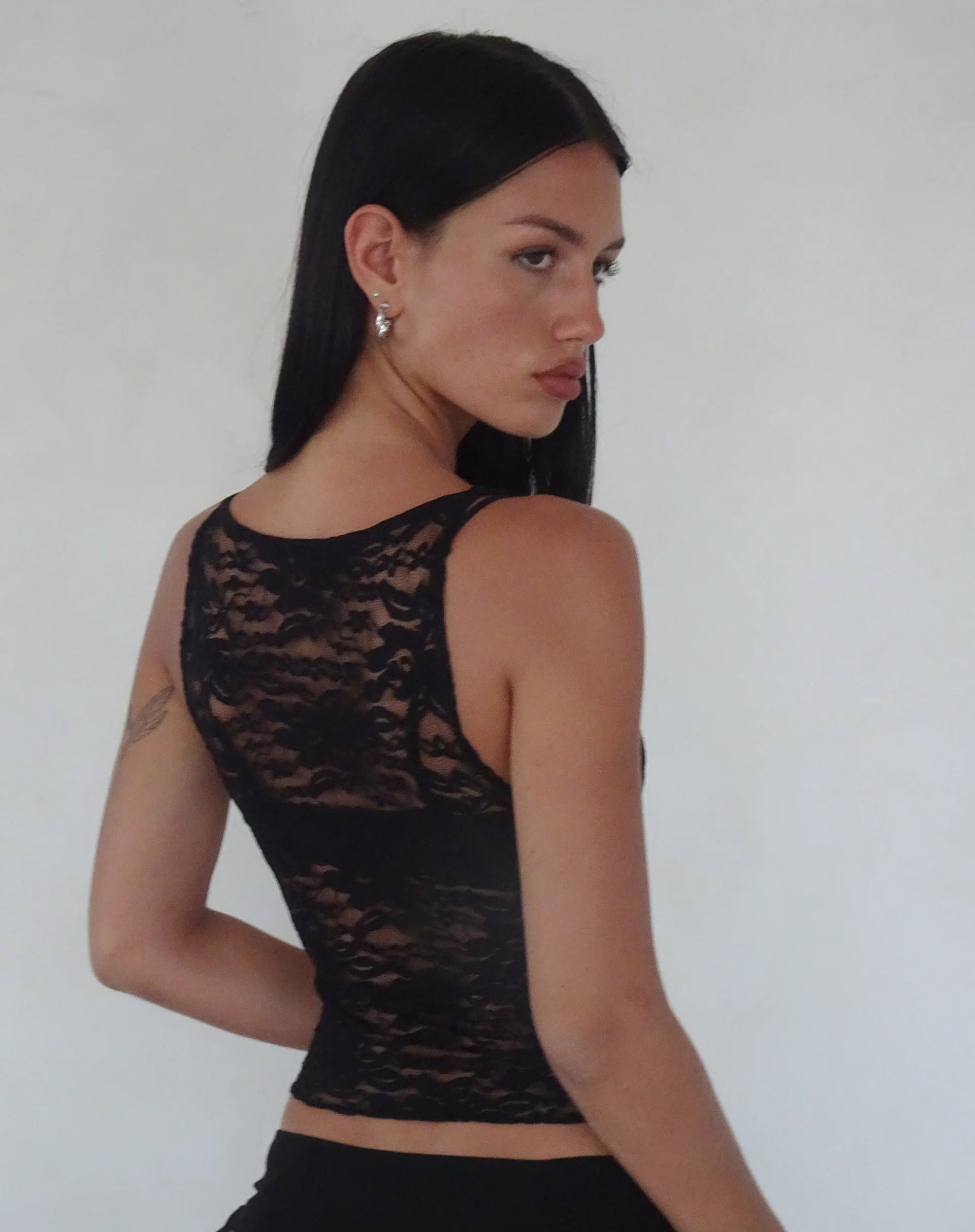 Dwira Lace Vest Top in Black - Image 4