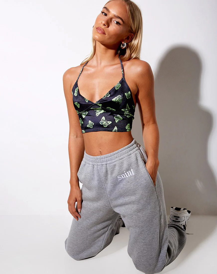 Dyla Crop Top in Black Butterfly Lime - Image 2