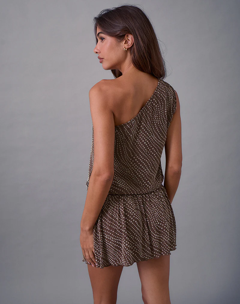 Dyle Mini Dress in Abstract Polka Flock Brown - Image 4