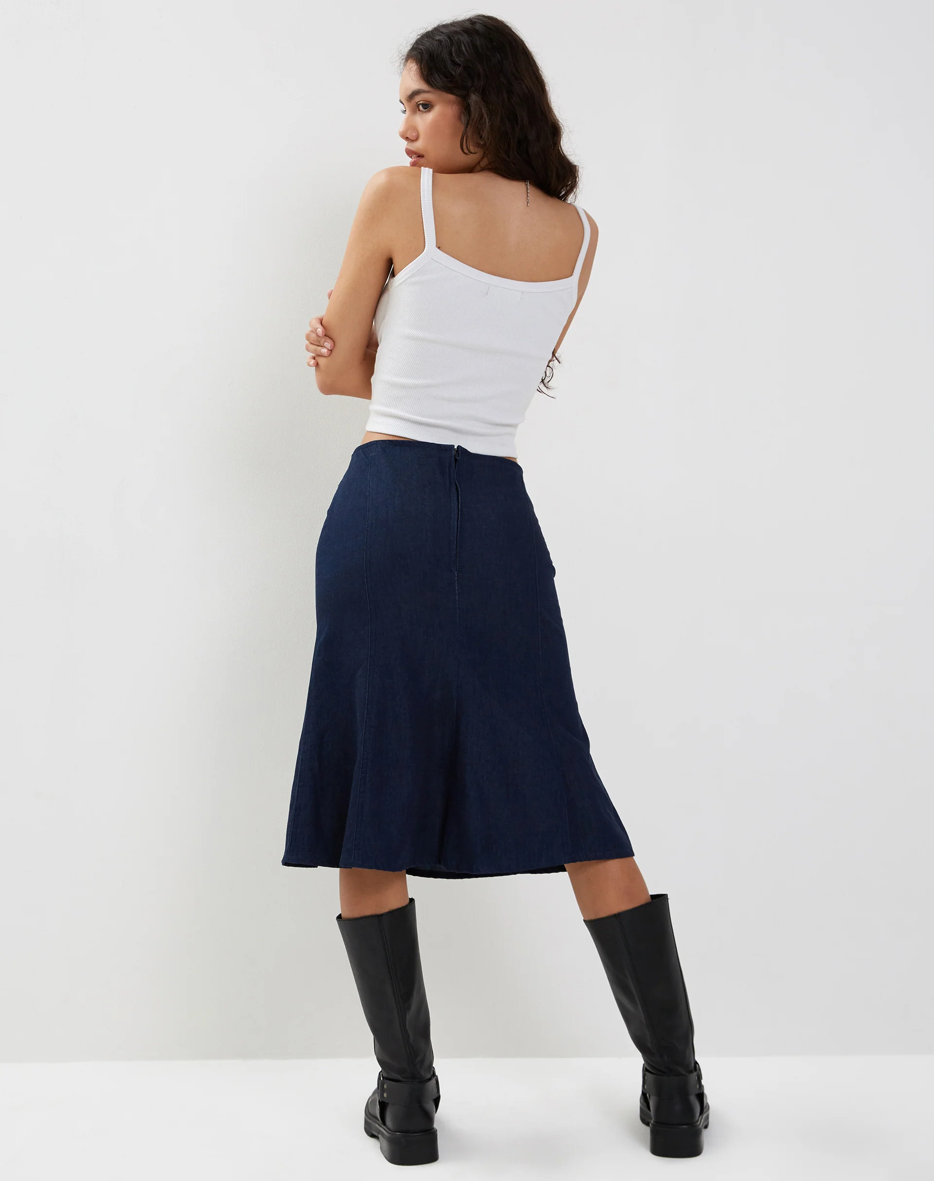 Eames Midi Skirt in Denim Indigo Blue - Image 2