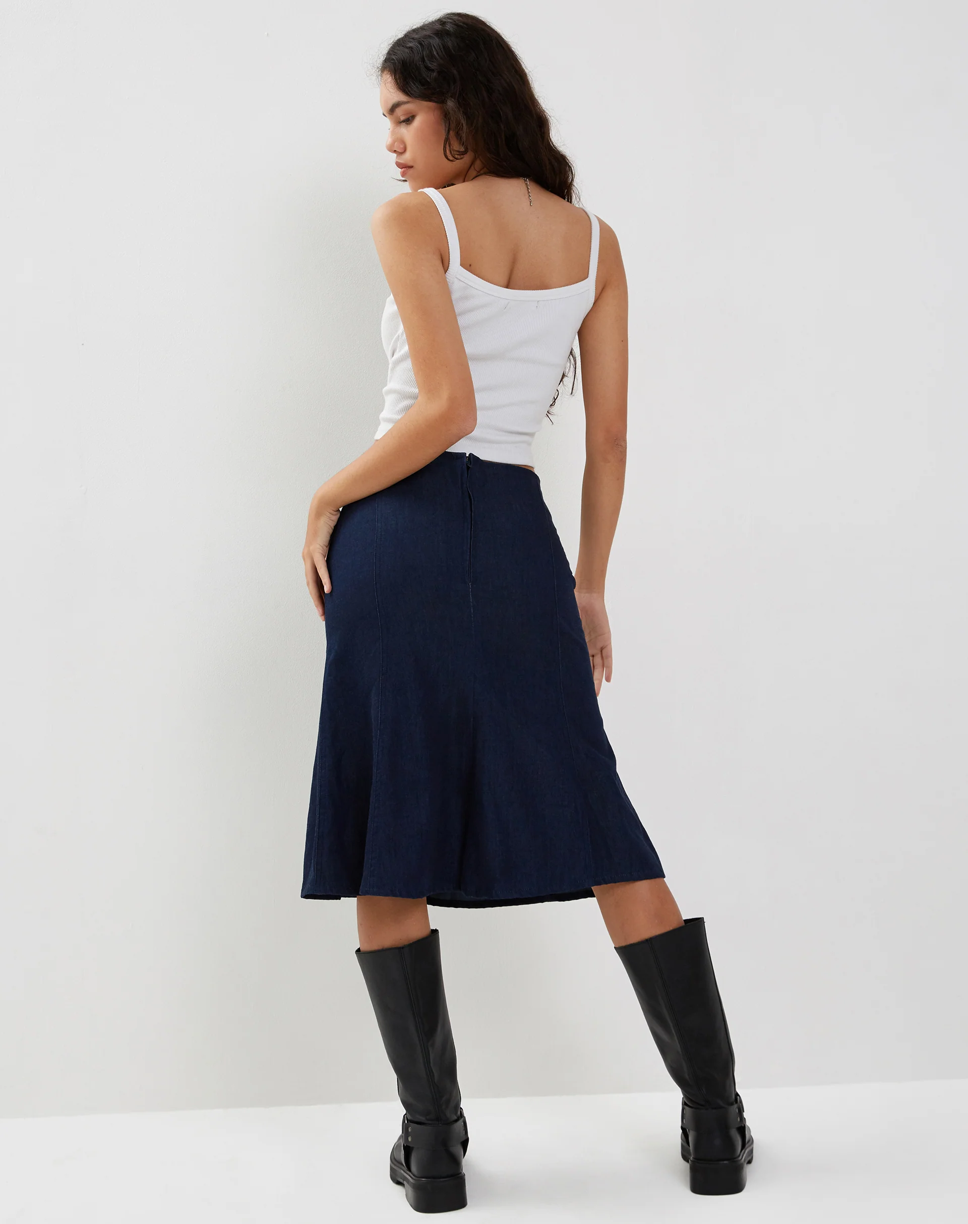 Eames Midi Skirt in Denim Indigo Blue - Image 4