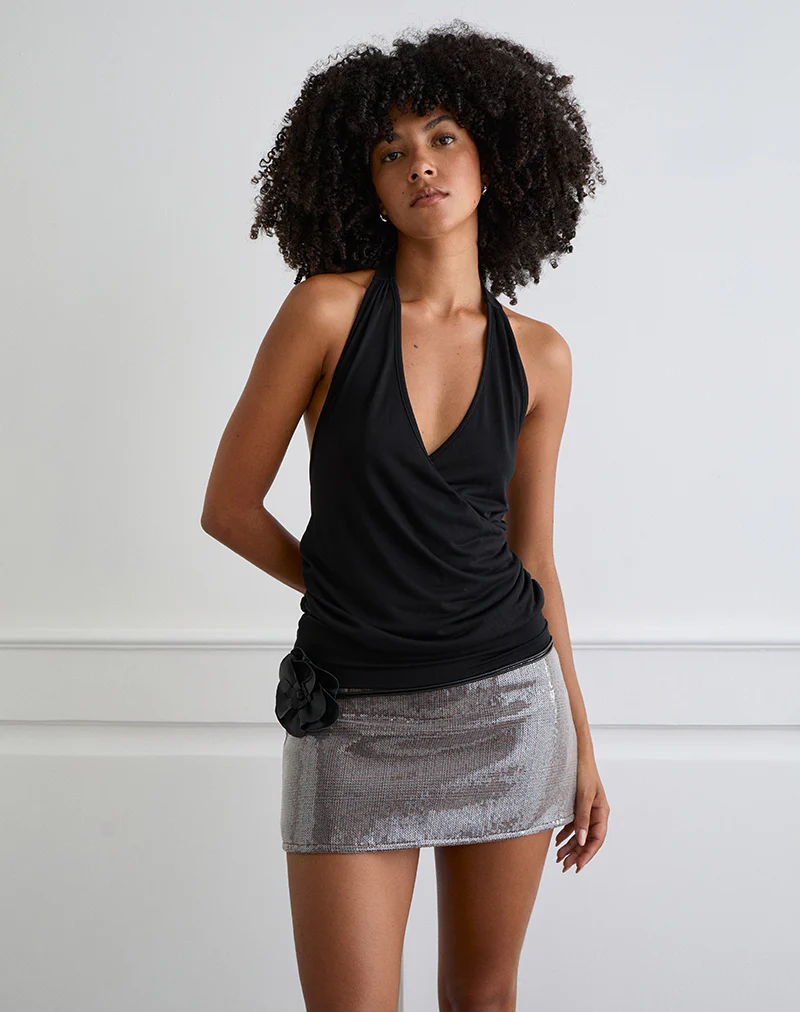 Earline Mini Skirt in Sequin Check Brown - Image 4