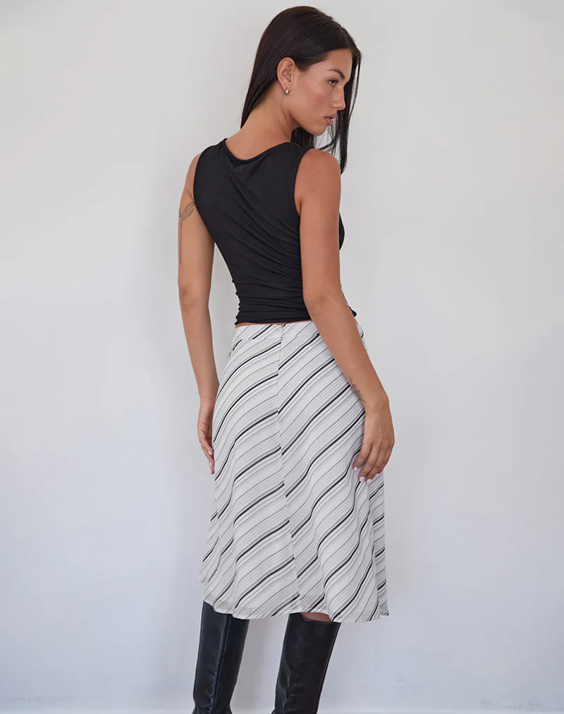 Ebiet Midi Skirt in Diagonal Stripe Tonal Grey - Image 3