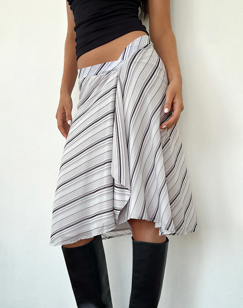 Ebiet Midi Skirt in Diagonal Stripe Tonal Grey - Image 5