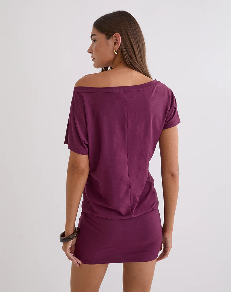 Edwina Off the Shoulder Mini Dress in Deep Purple - Image 4