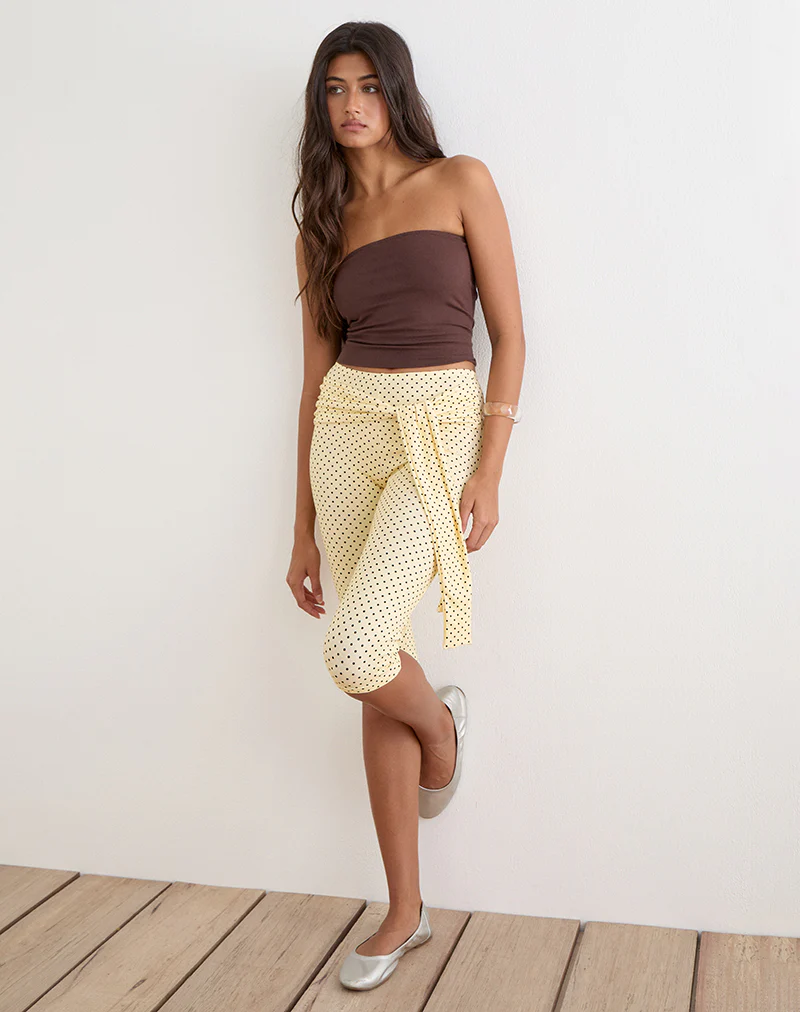 Effy Tie Side Capri in Butter Yellow with Micro Polka Dots - Image 2